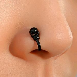 Black skull clip on nose ring NEW